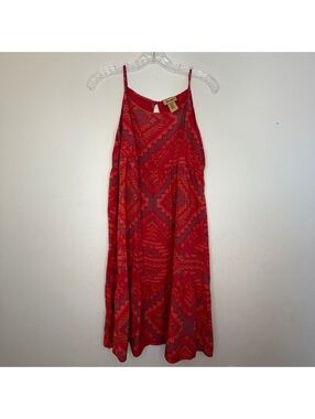 Wrangler Girls XL Red Rayon Midi Dress with Geometric Print / Western